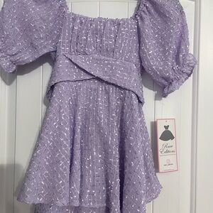 Rare Editions Lavender Puff-Sleeve Peplum Top